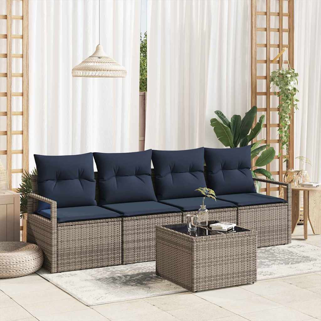 Sofa Sæt 5 stk. 4-Antal sæder Grå og Blå polyrattan