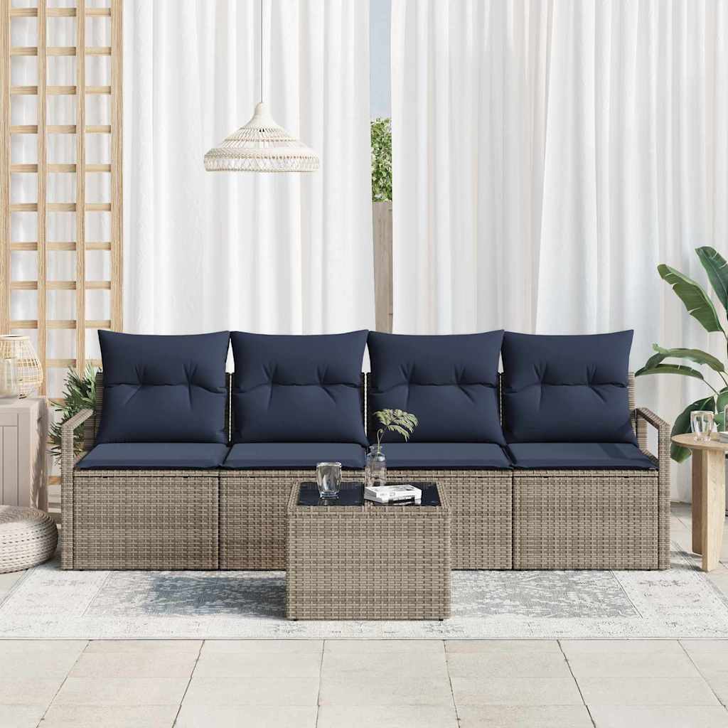 Sofa Sæt 5 stk. 4-Antal sæder Grå og Blå polyrattan