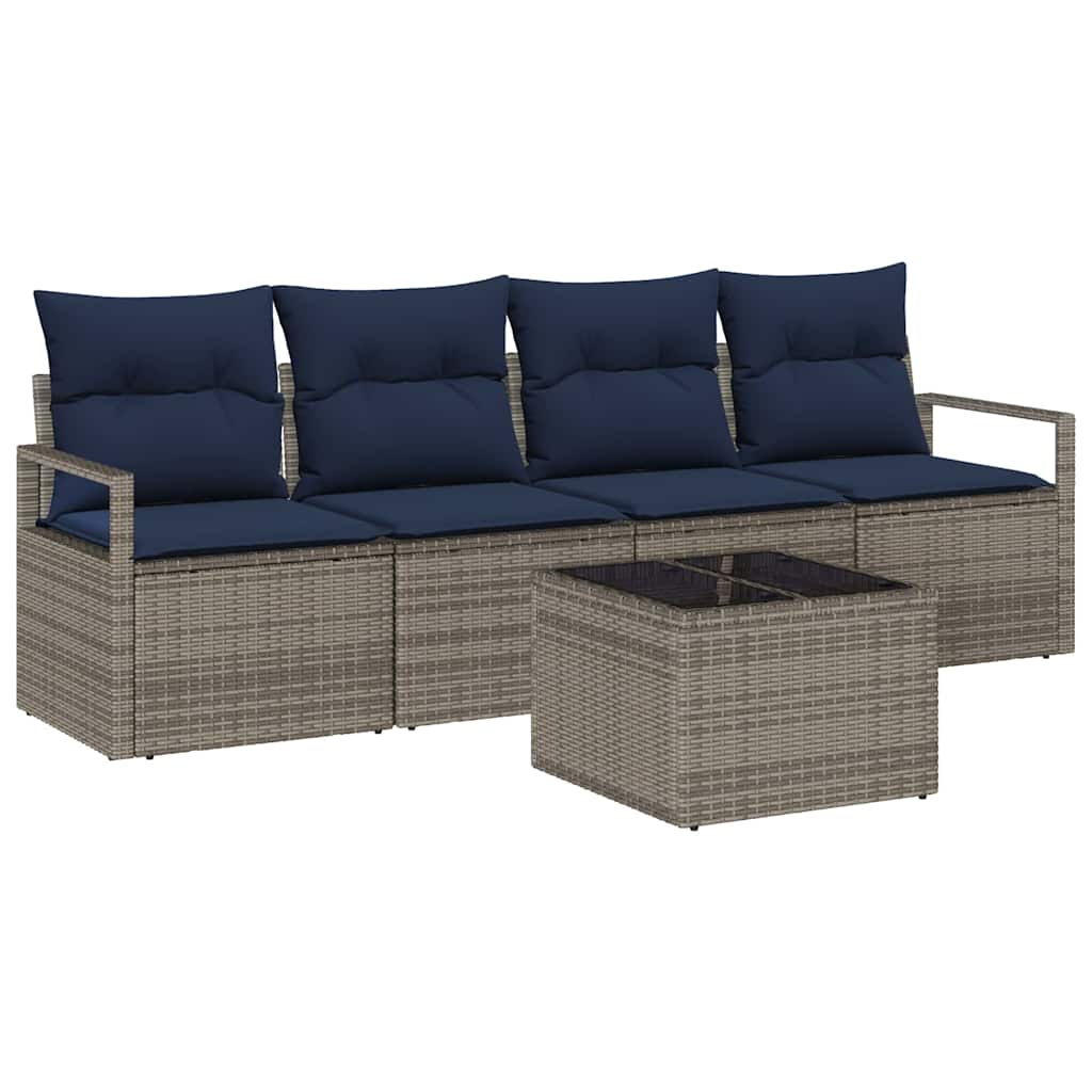 Sofa Sæt 5 stk. 4-Antal sæder Grå og Blå polyrattan