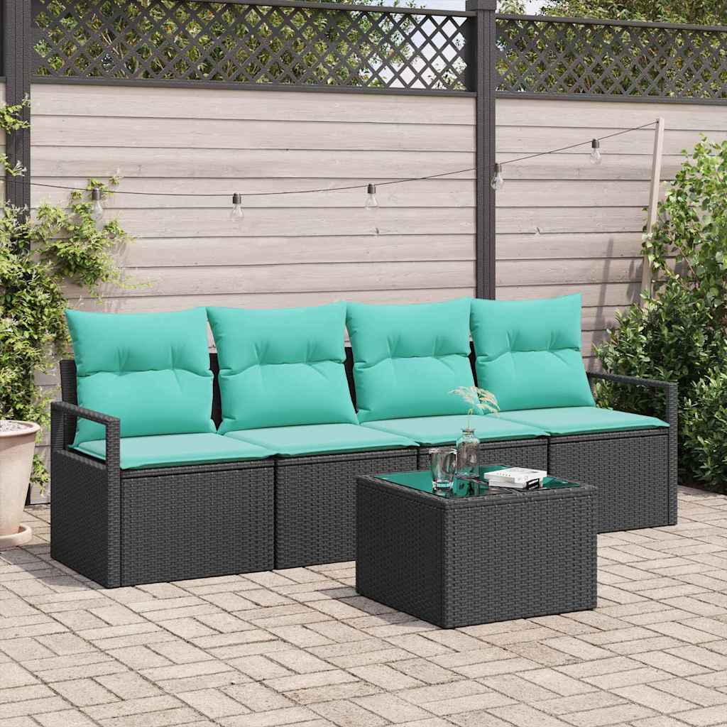 Sofa Sæt 5 stk. 4-Antal sæder Sort og turkis polyrattan