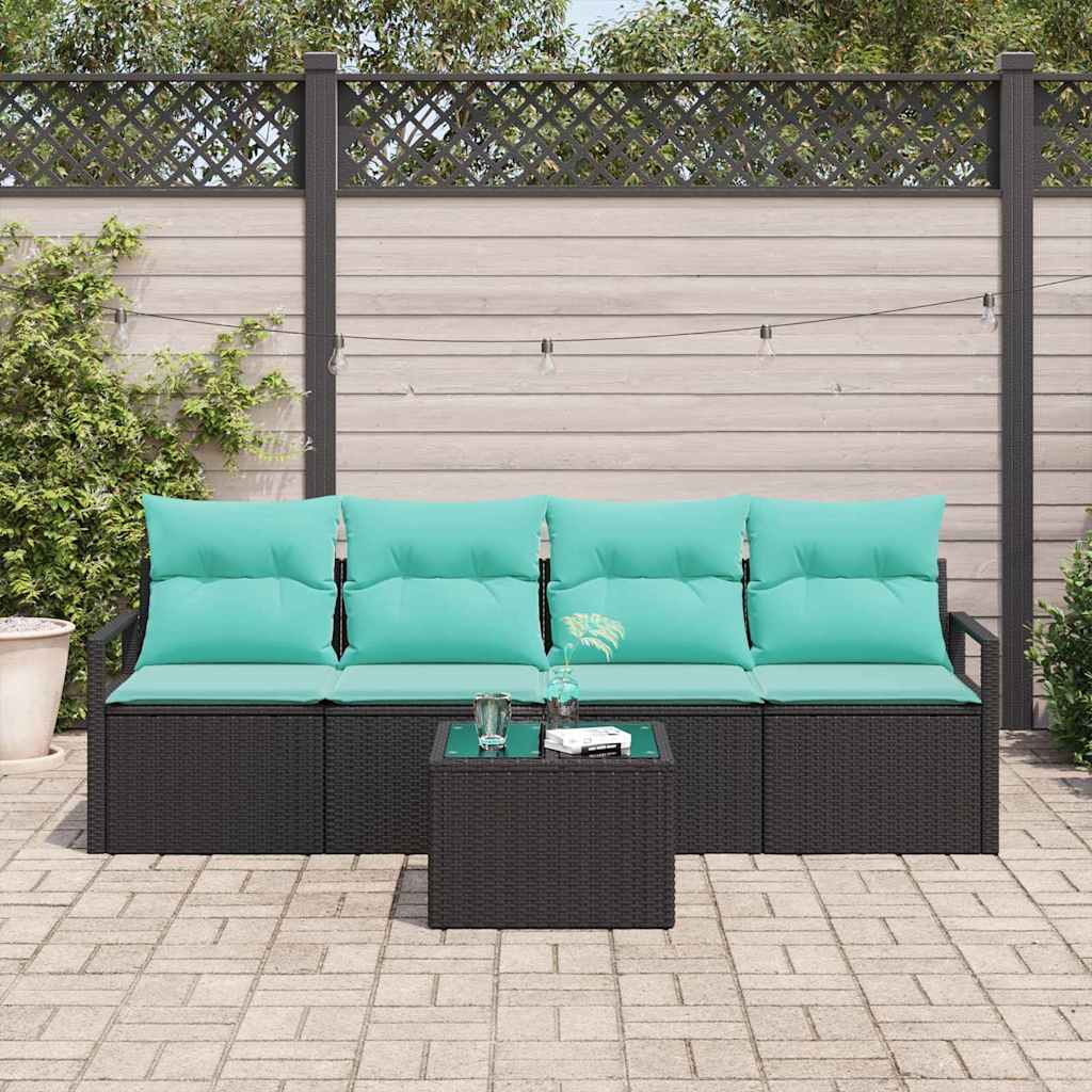 Sofa Sæt 5 stk. 4-Antal sæder Sort og turkis polyrattan