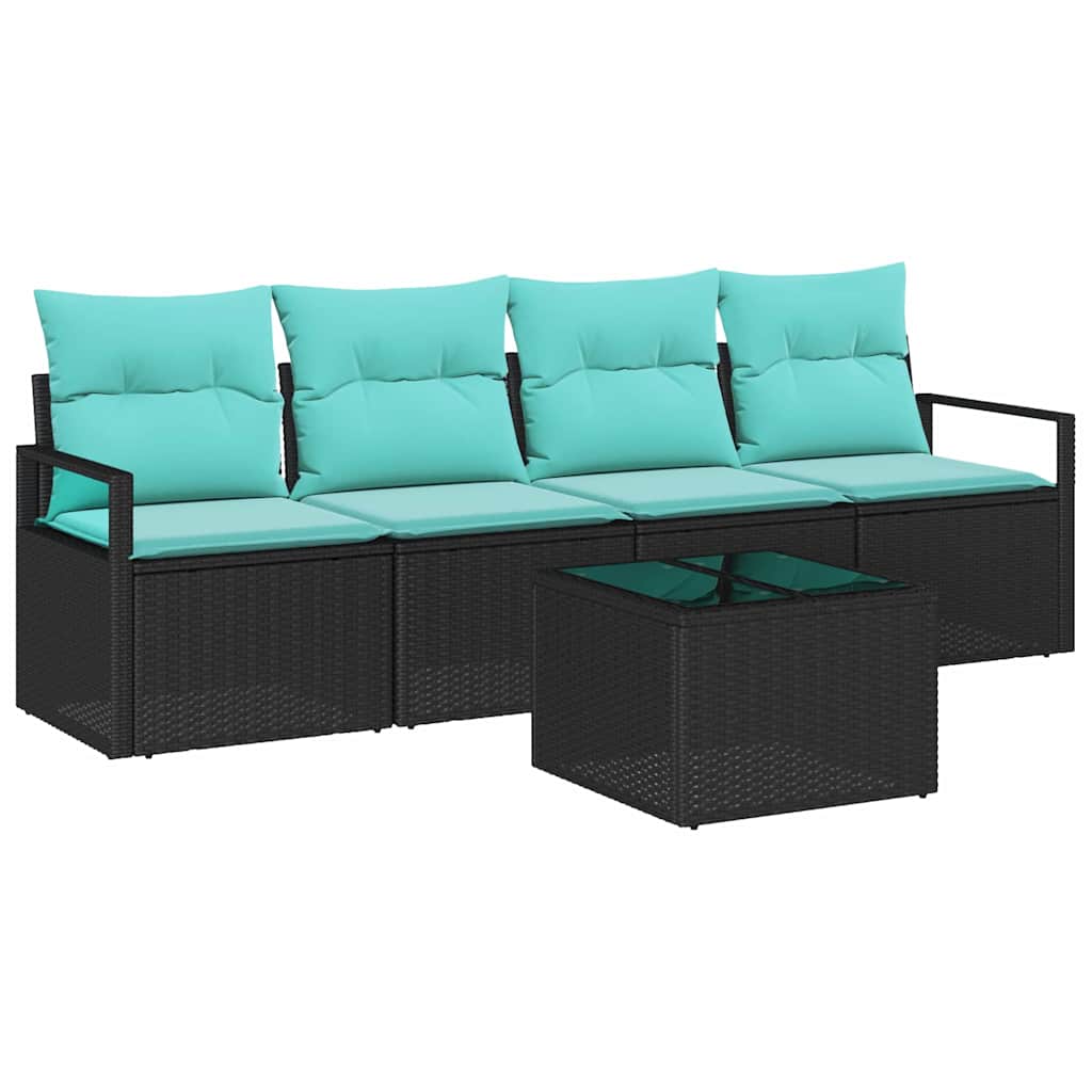 Sofa Sæt 5 stk. 4-Antal sæder Sort og turkis polyrattan