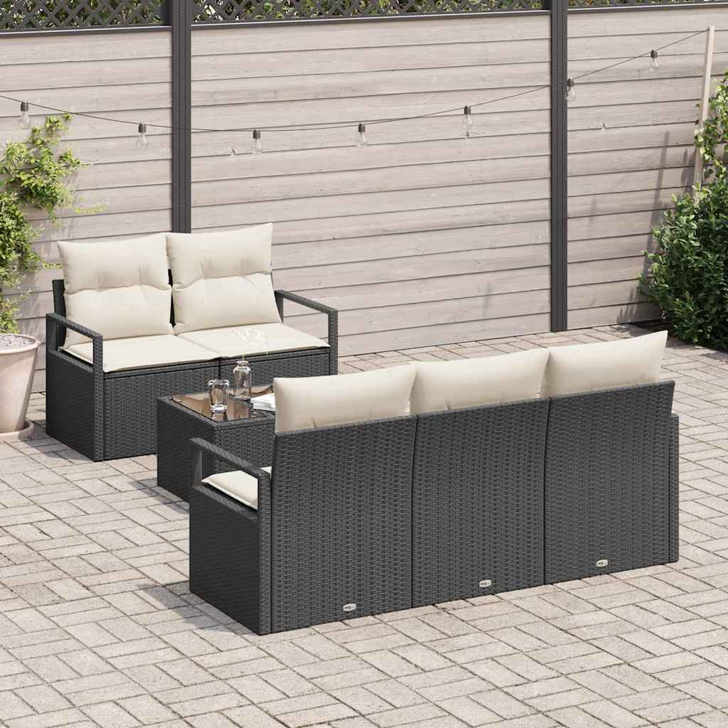 Sofa Sæt 6 stk. 5-Antal sæder Sort og Cream polyrattan