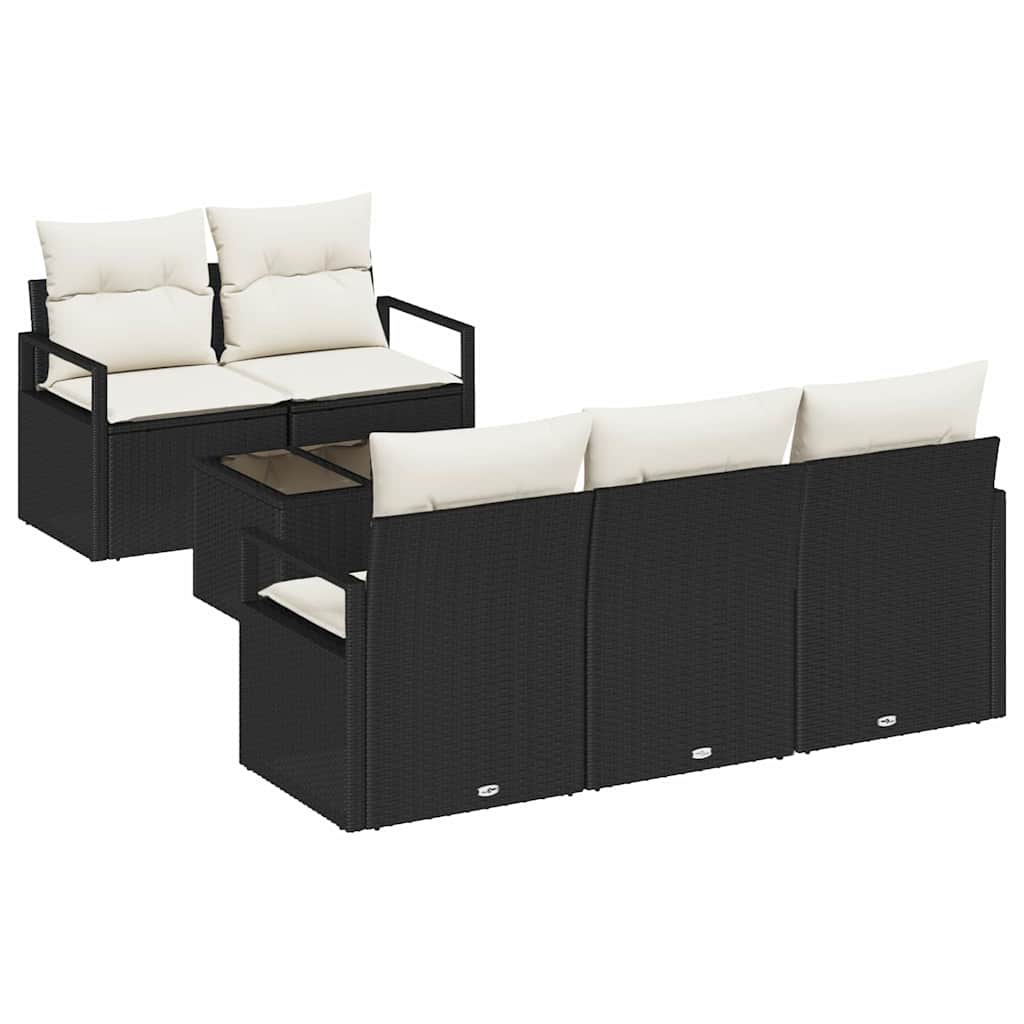 Sofa Sæt 6 stk. 5-Antal sæder Sort og Cream polyrattan