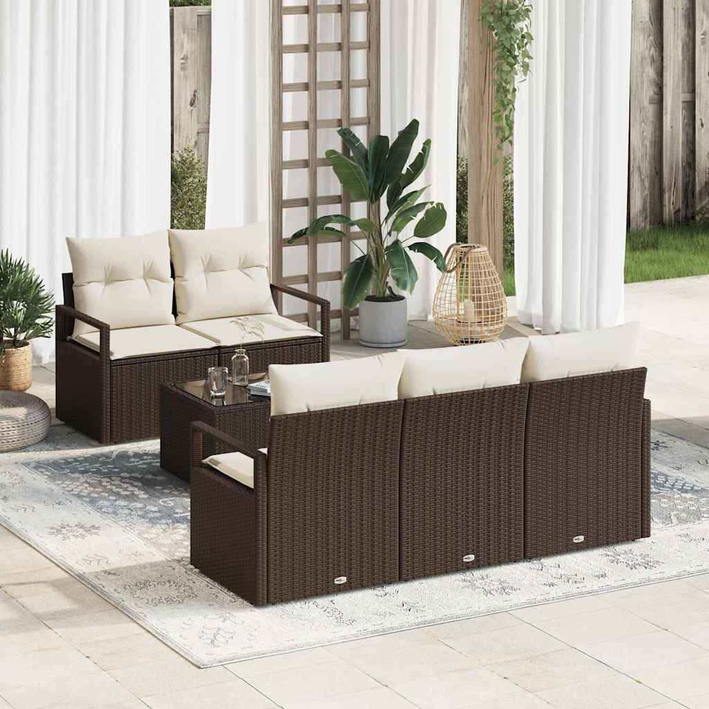 Sofa Sæt 6 stk. 5-Antal sæder Brun og Creme polyrattan