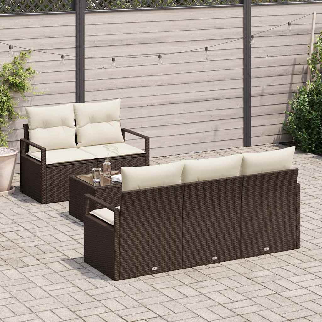 Sofa Sæt 6 stk. 5-Antal sæder Brun og Creme polyrattan