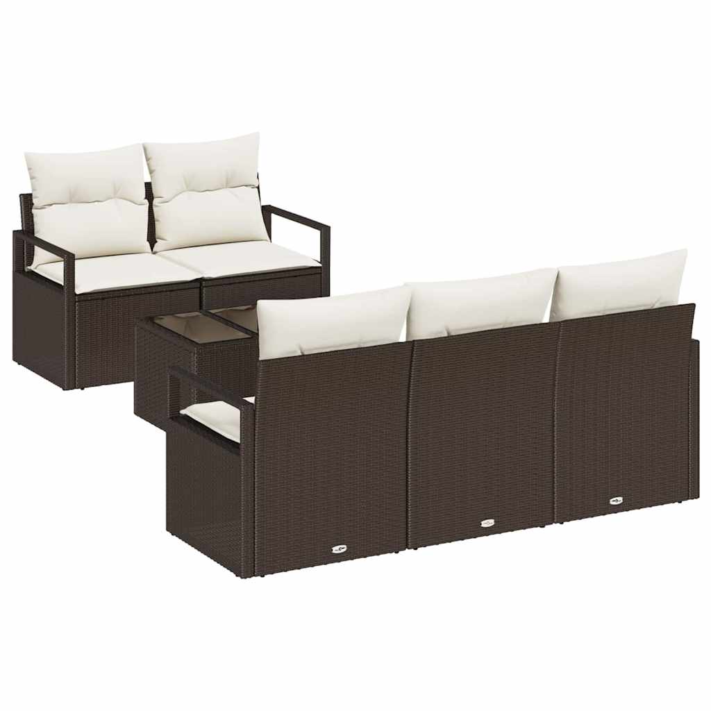 Sofa Sæt 6 stk. 5-Antal sæder Brun og Creme polyrattan