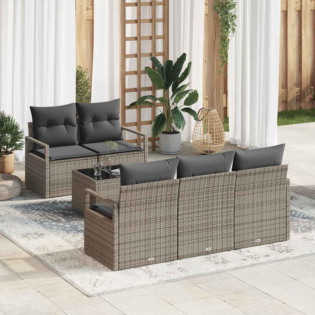 Sofa Sæt 6 stk. 5-Antal sæder Grå polyrattan