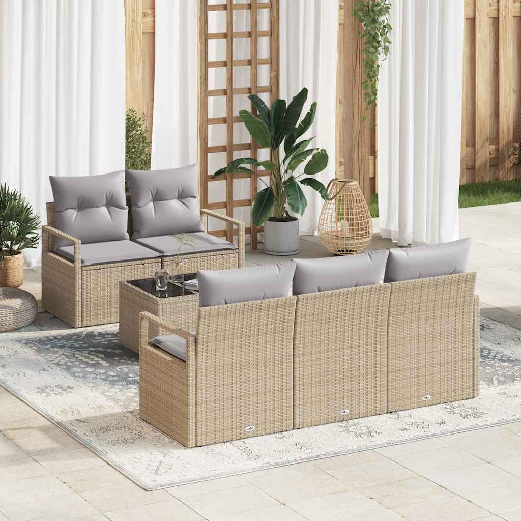 Sofa Sæt 6 stk. 5-Antal sæder Beige og grå polyrattan