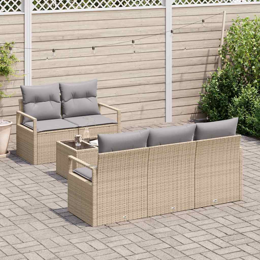 Sofa Sæt 6 stk. 5-Antal sæder Beige og grå polyrattan