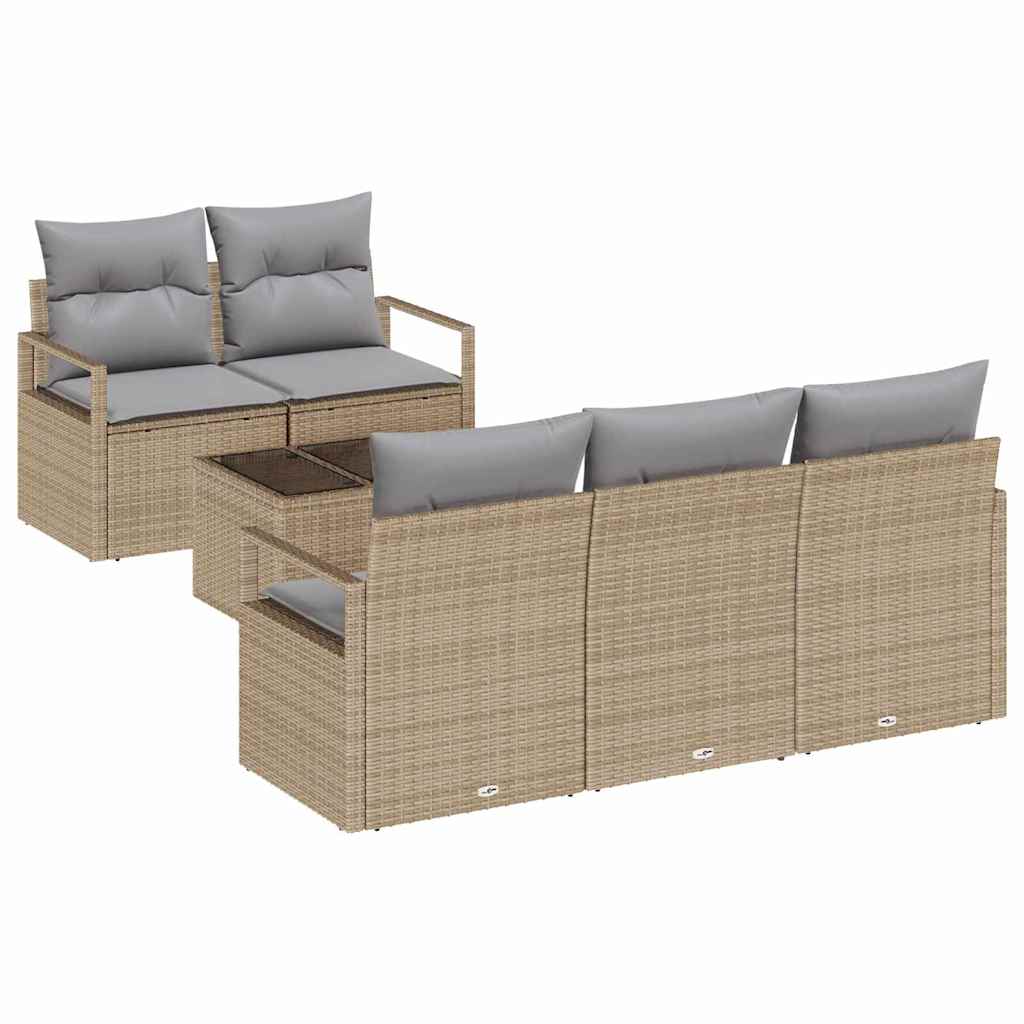 Sofa Sæt 6 stk. 5-Antal sæder Beige og grå polyrattan