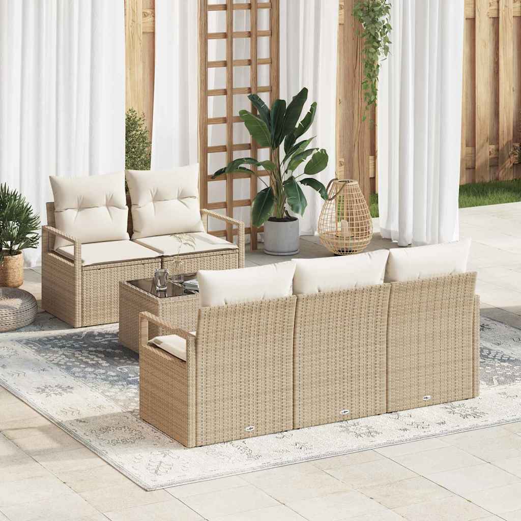 Sofa Sæt 6 stk. 5-Antal sæder Beige og creme polyrattan