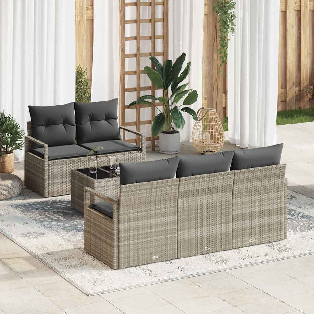 Sofa Sæt 6 stk. 5-Antal sæder Lysegrå polyrattan