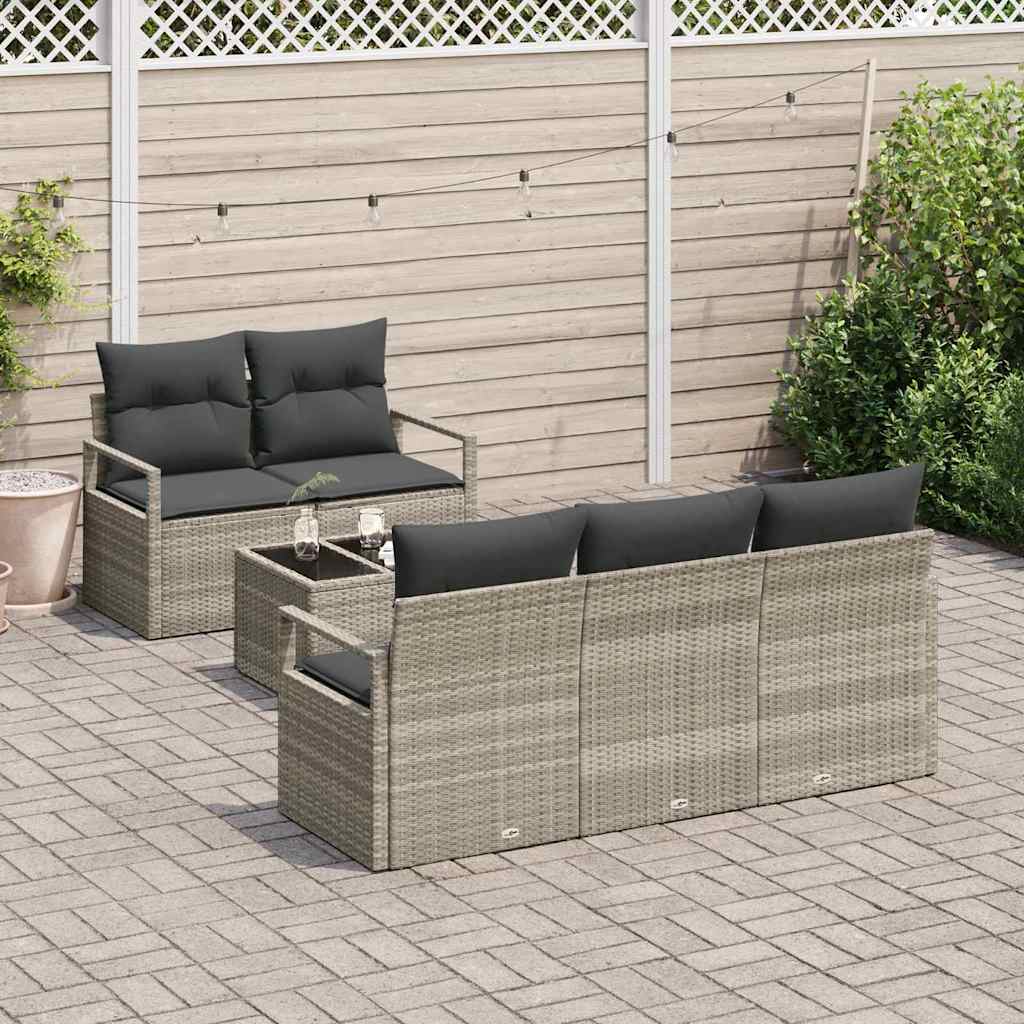 Sofa Sæt 6 stk. 5-Antal sæder Lysegrå polyrattan