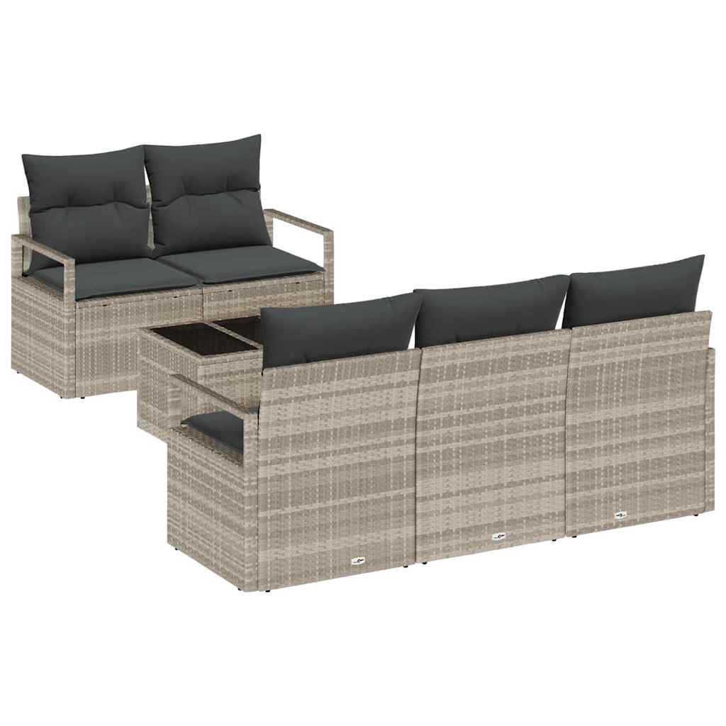 Sofa Sæt 6 stk. 5-Antal sæder Lysegrå polyrattan