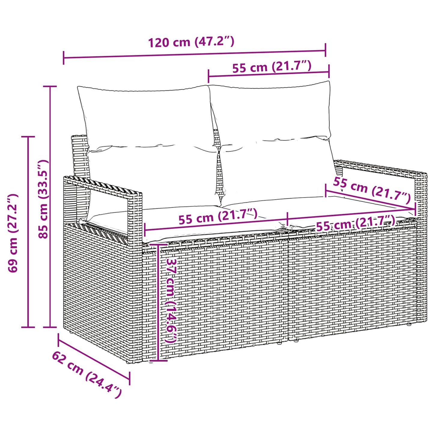 Sofa Sæt 6 stk. 5-Antal sæder Brun og Rød polyrattan