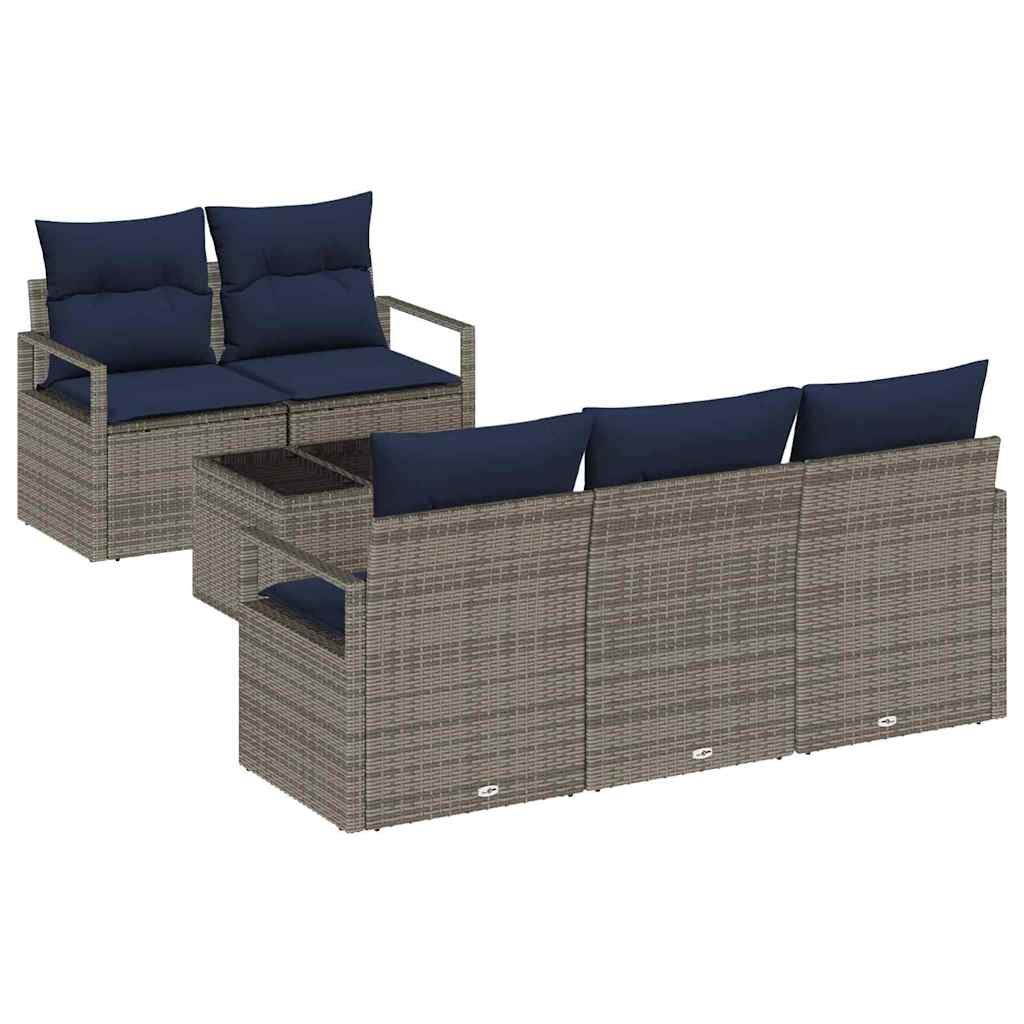 Sofa Sæt 6 stk. 5-Antal sæder Grå og Marineblå polyrattan