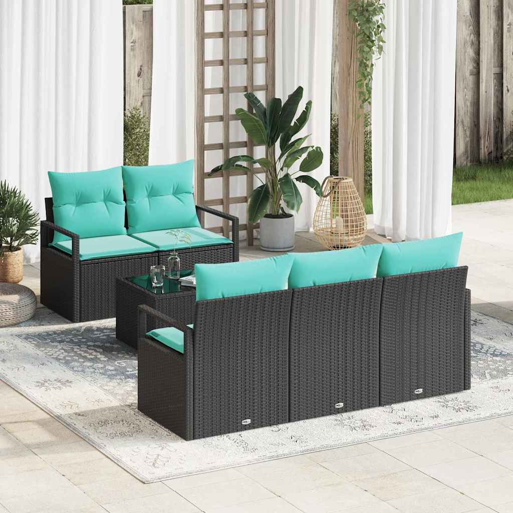 Sofa Sæt 6 stk. 5-Antal sæder Sort og turkis polyrattan