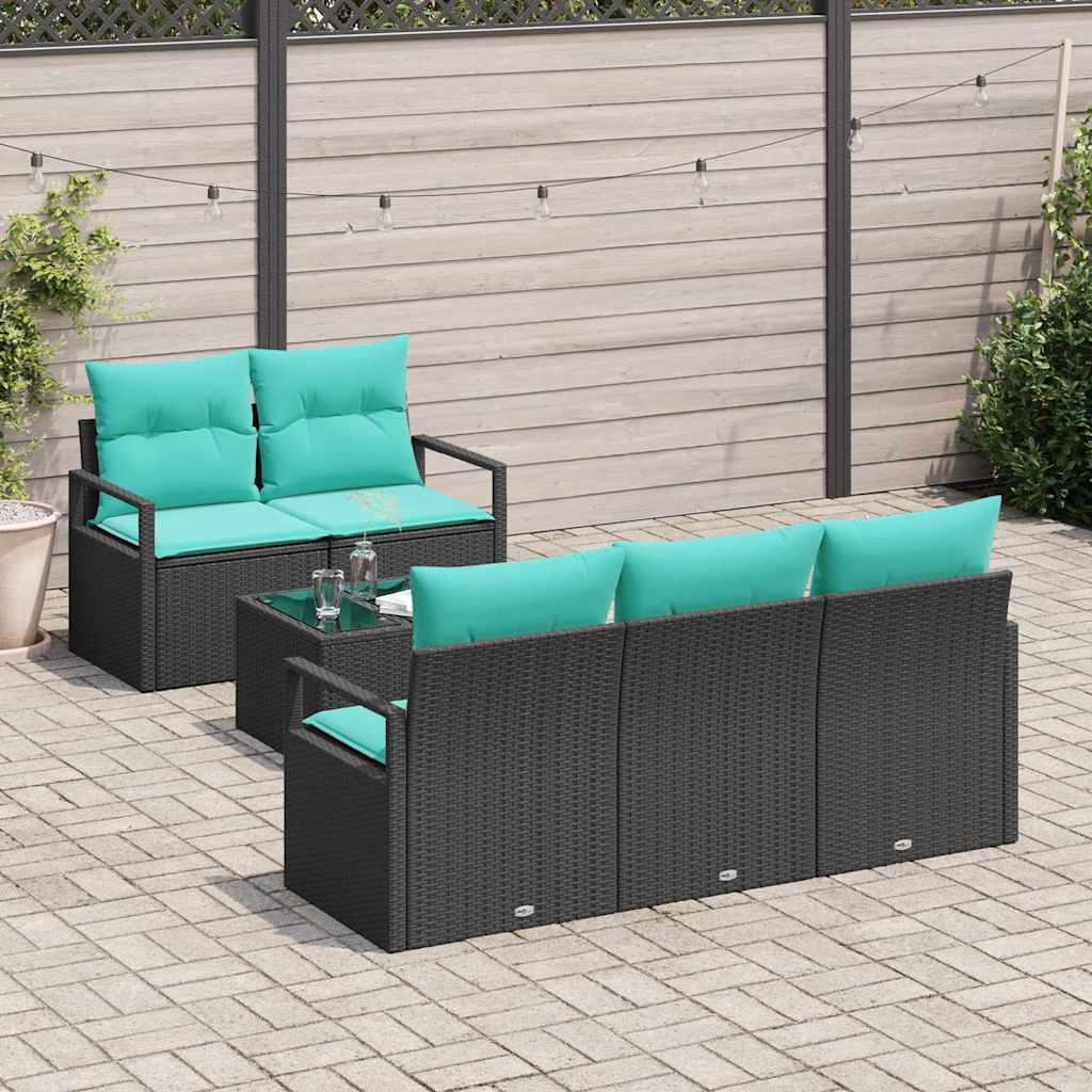 Sofa Sæt 6 stk. 5-Antal sæder Sort og turkis polyrattan