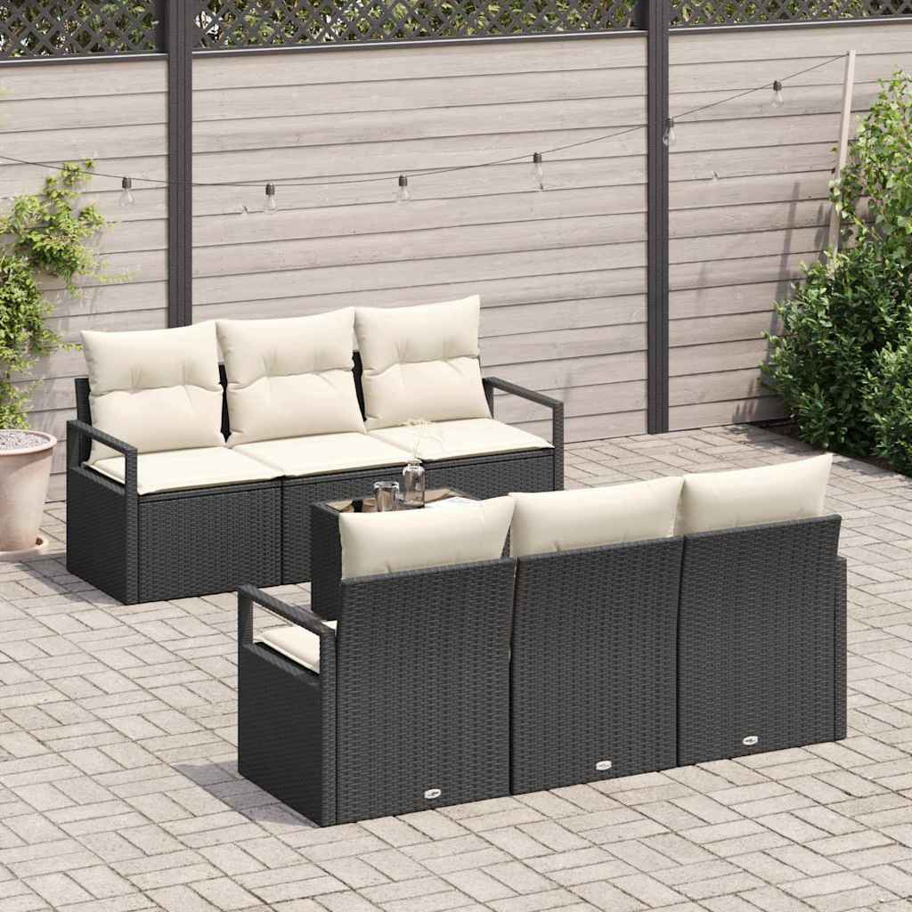 Sofa Sæt 7 stk. 6-Antal sæder Sort og Cream polyrattan