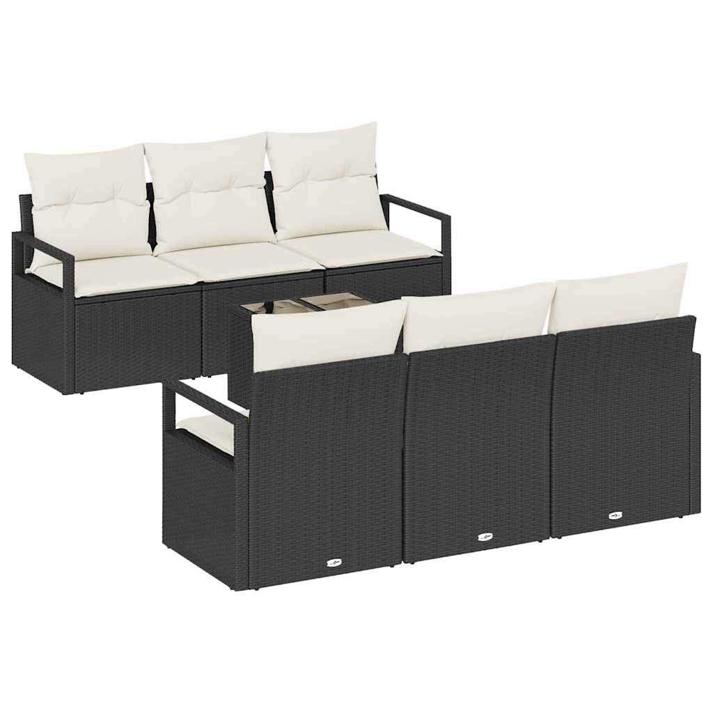 Sofa Sæt 7 stk. 6-Antal sæder Sort og Cream polyrattan