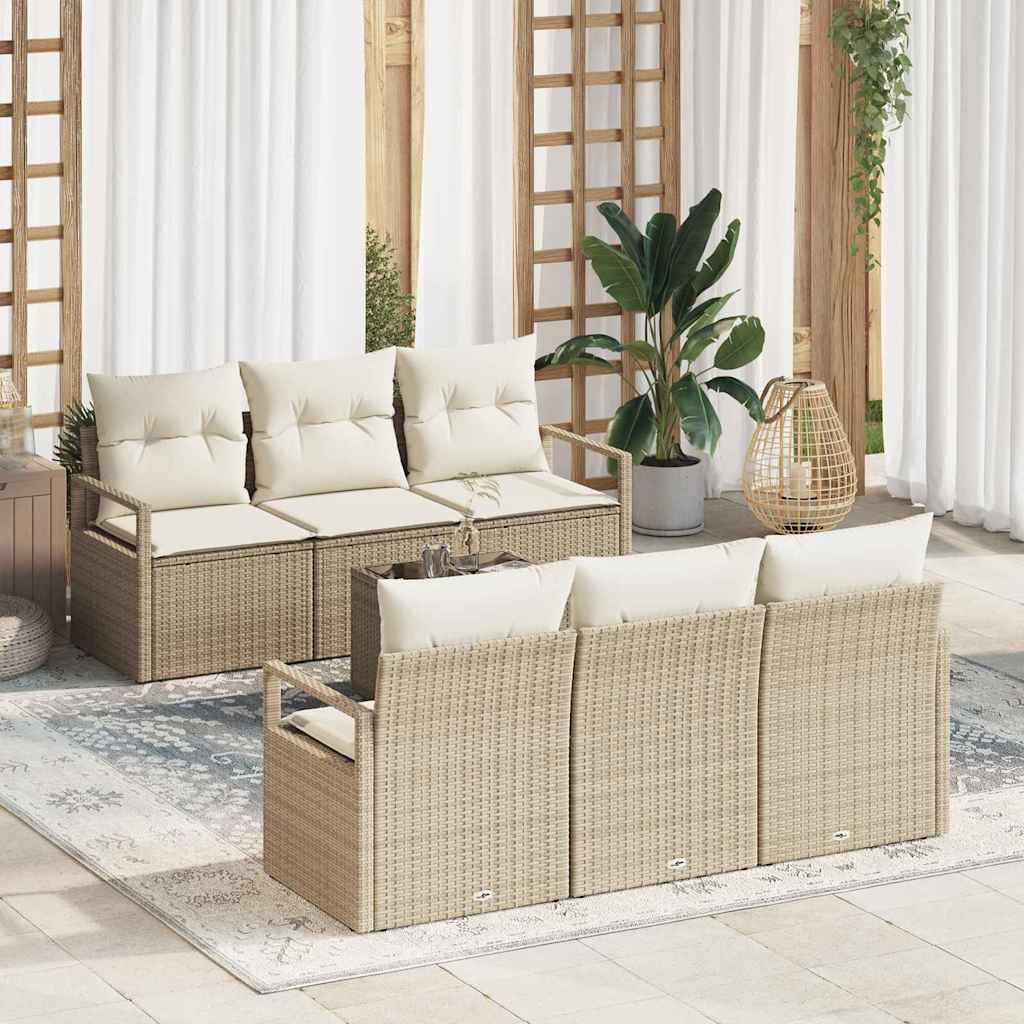 Sofa Sæt 7 stk. 6-Antal sæder Beige og creme polyrattan