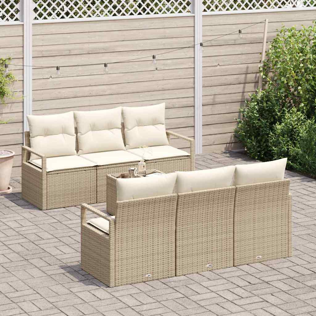 Sofa Sæt 7 stk. 6-Antal sæder Beige og creme polyrattan