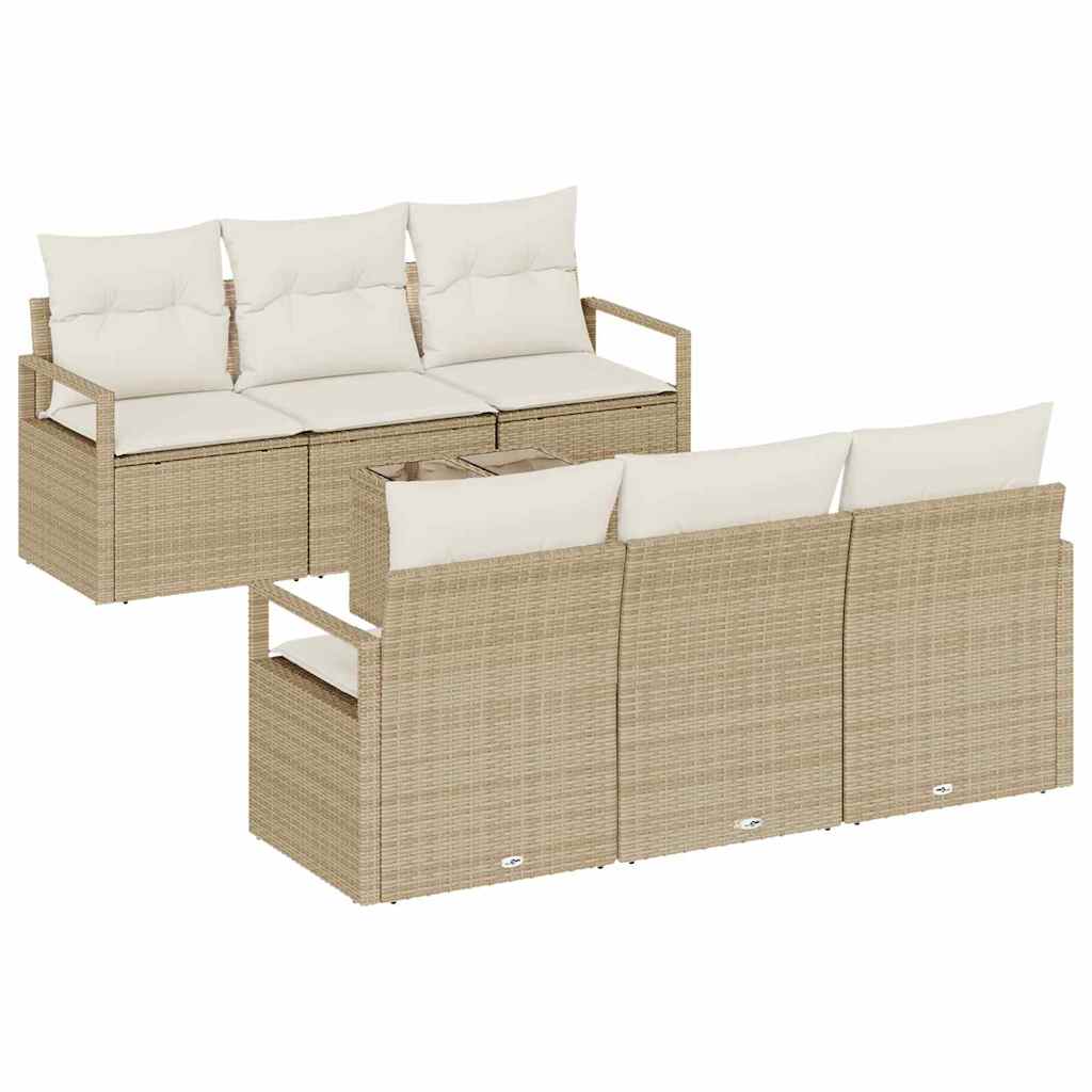 Sofa Sæt 7 stk. 6-Antal sæder Beige og creme polyrattan