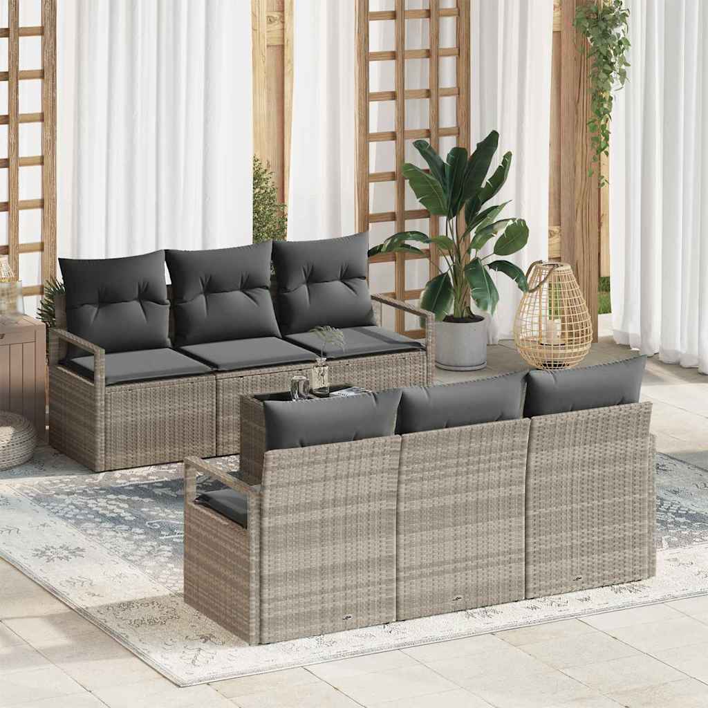 Sofa Sæt 7 stk. 6-Antal sæder Lysegrå polyrattan