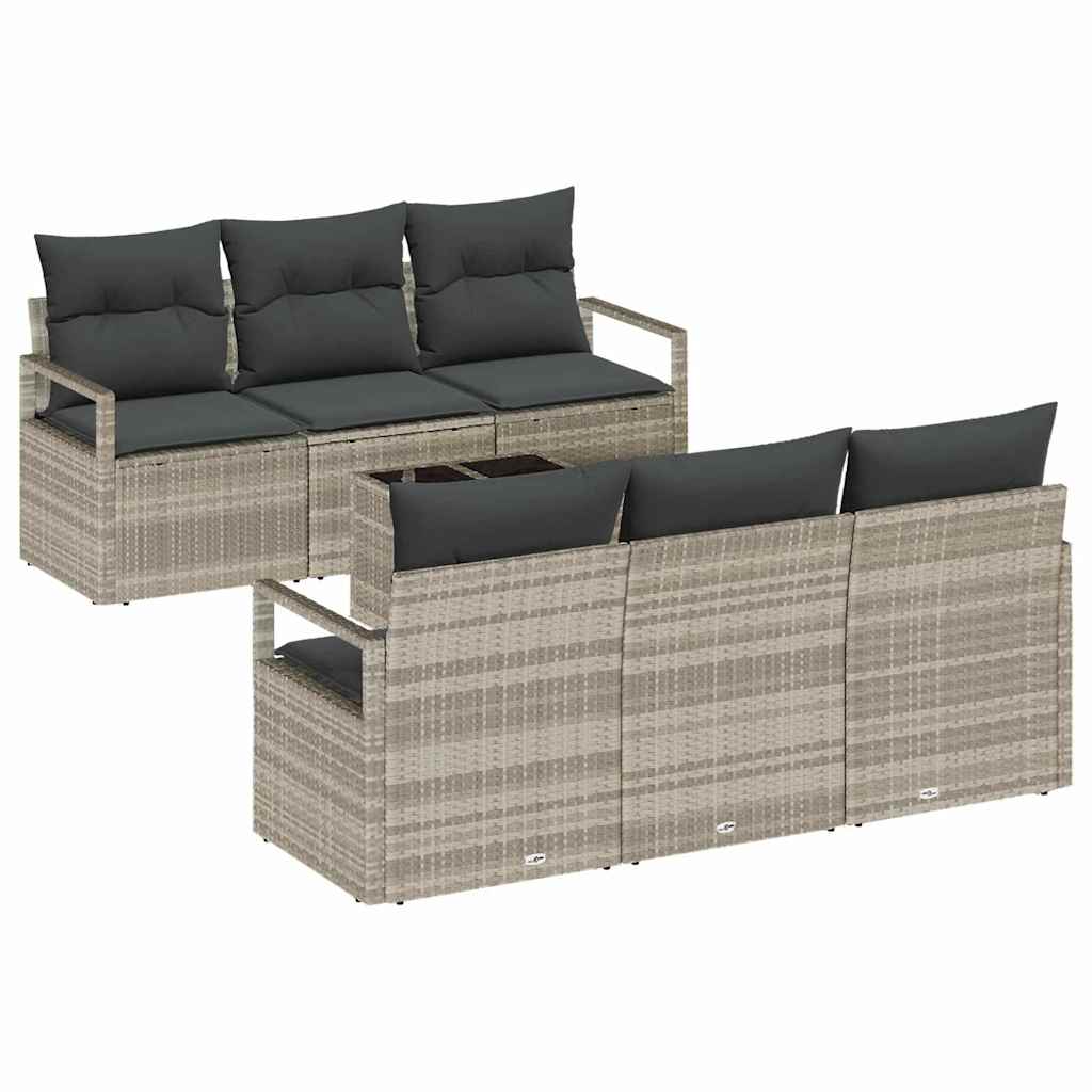 Sofa Sæt 7 stk. 6-Antal sæder Lysegrå polyrattan