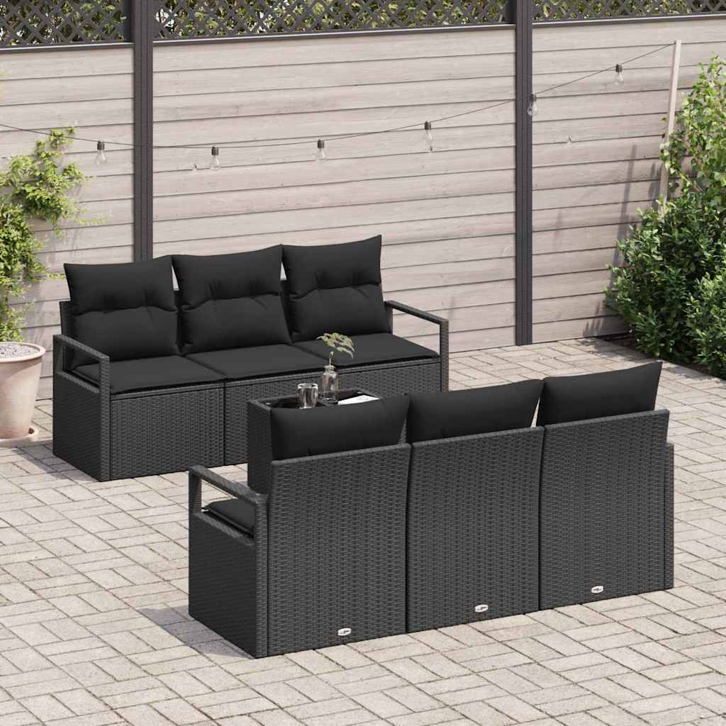 Sofa Sæt 7 stk. 6-Antal sæder Sort polyrattan
