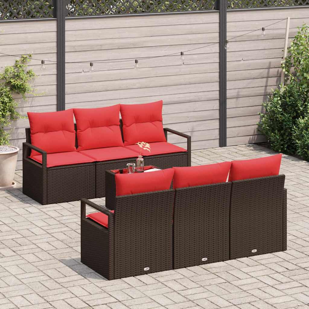 Sofa Sæt 7 stk. 6-Antal sæder Brun og Rød polyrattan