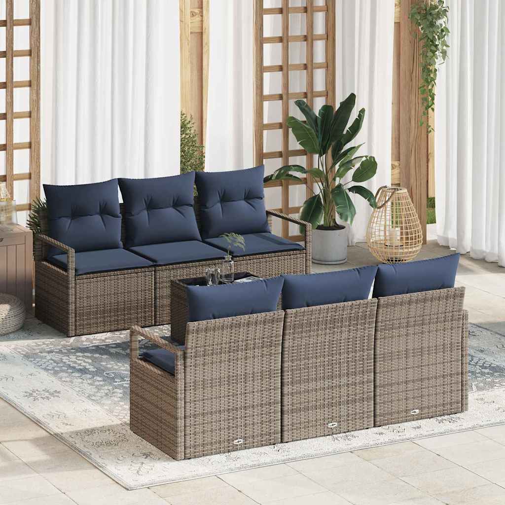 Sofa Sæt 7 stk. 6-Antal sæder Grå og Marineblå polyrattan