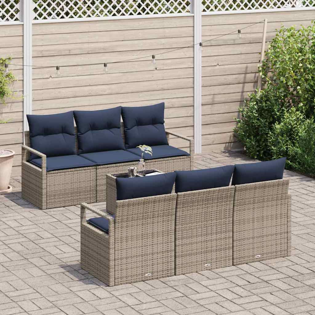 Sofa Sæt 7 stk. 6-Antal sæder Grå og Marineblå polyrattan