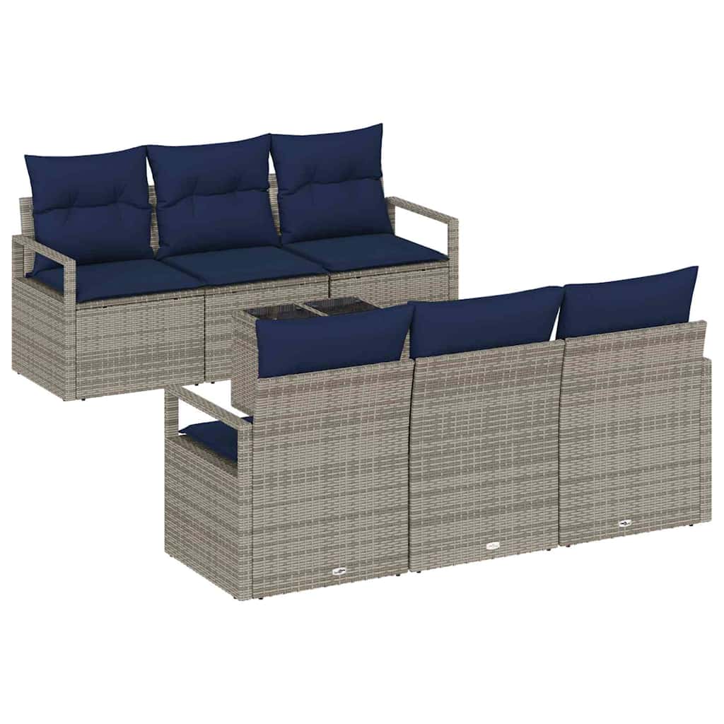 Sofa Sæt 7 stk. 6-Antal sæder Grå og Marineblå polyrattan
