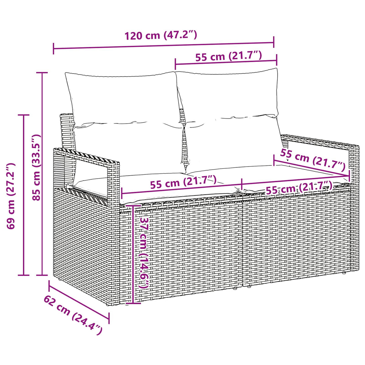 Sofa Sæt 7 stk. 6-Antal sæder Grå og Marineblå polyrattan