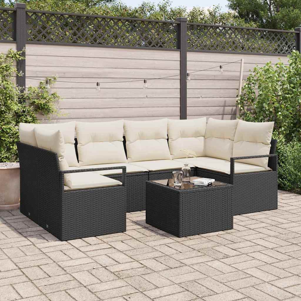 Sofa Sæt 7 stk. 6-Antal sæder Sort og Cream polyrattan