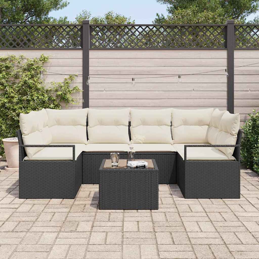 Sofa Sæt 7 stk. 6-Antal sæder Sort og Cream polyrattan