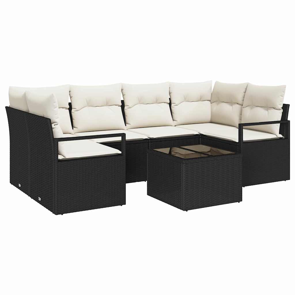 Sofa Sæt 7 stk. 6-Antal sæder Sort og Cream polyrattan