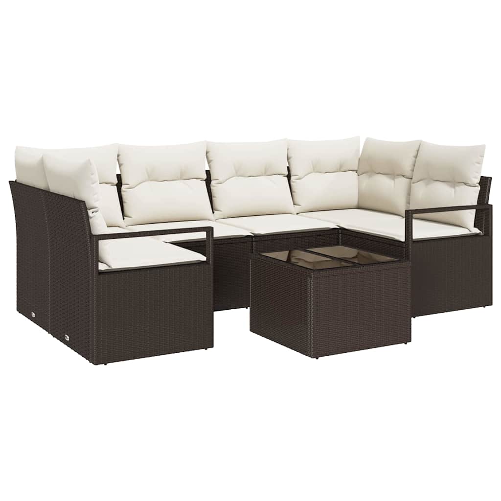 Sofa Sæt 7 stk. 6-Antal sæder Brun og Creme polyrattan