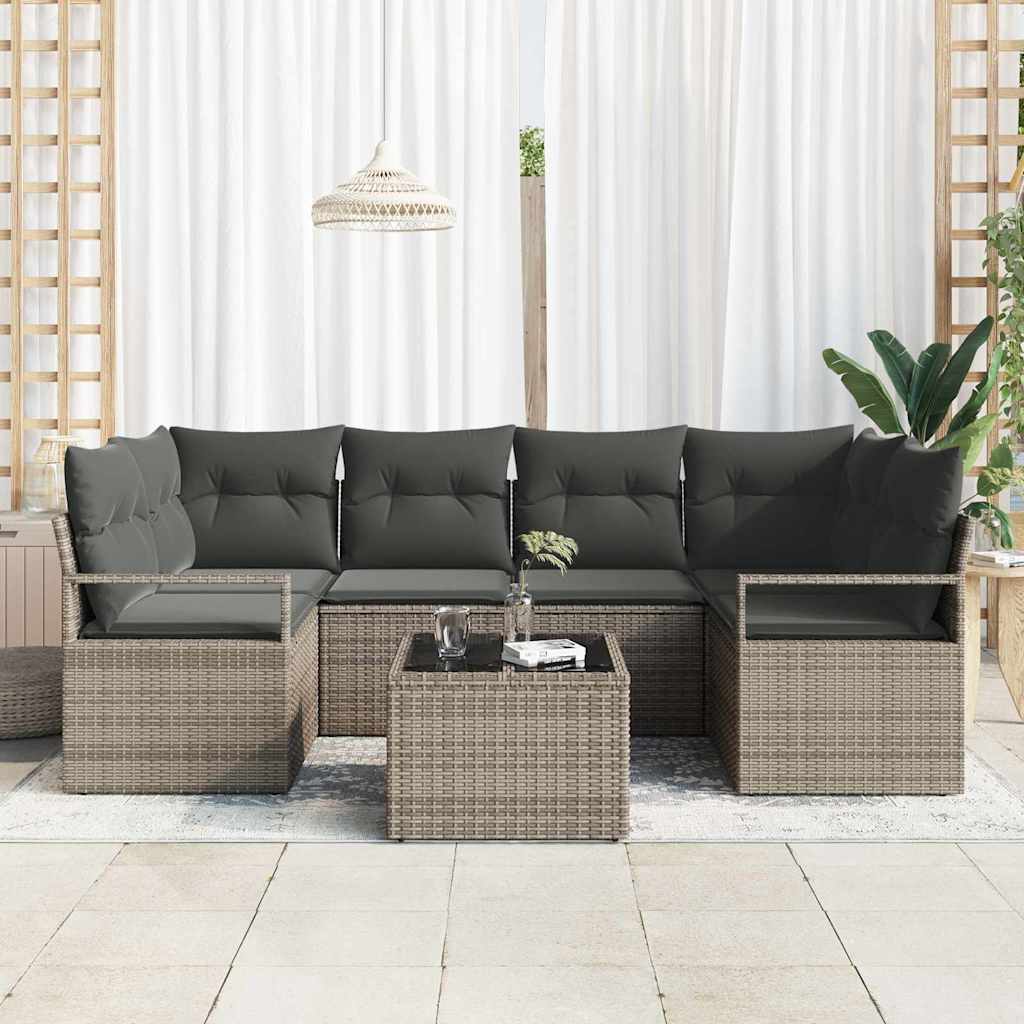 Sofa Sæt 7 stk. 6-Antal sæder Grå polyrattan