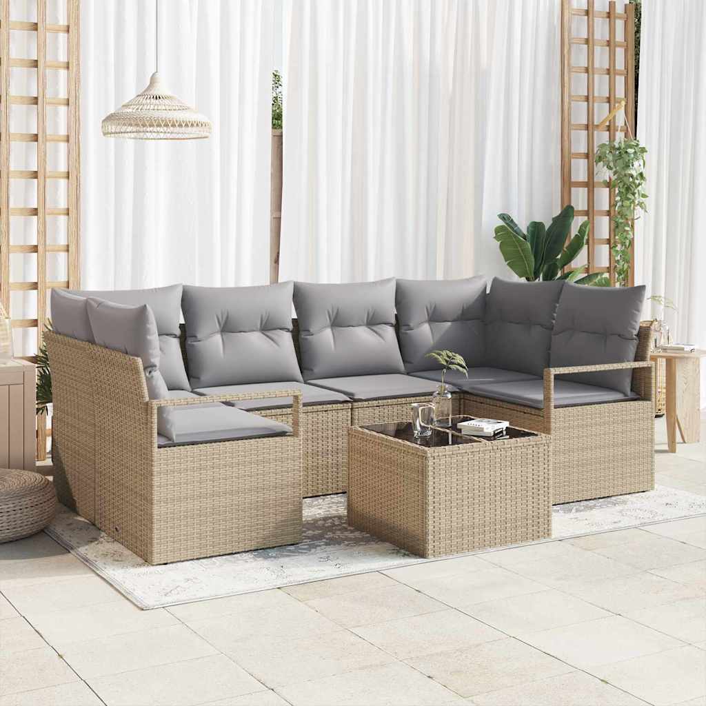 Sofa Sæt 7 stk. 6-Antal sæder Beige og grå polyrattan