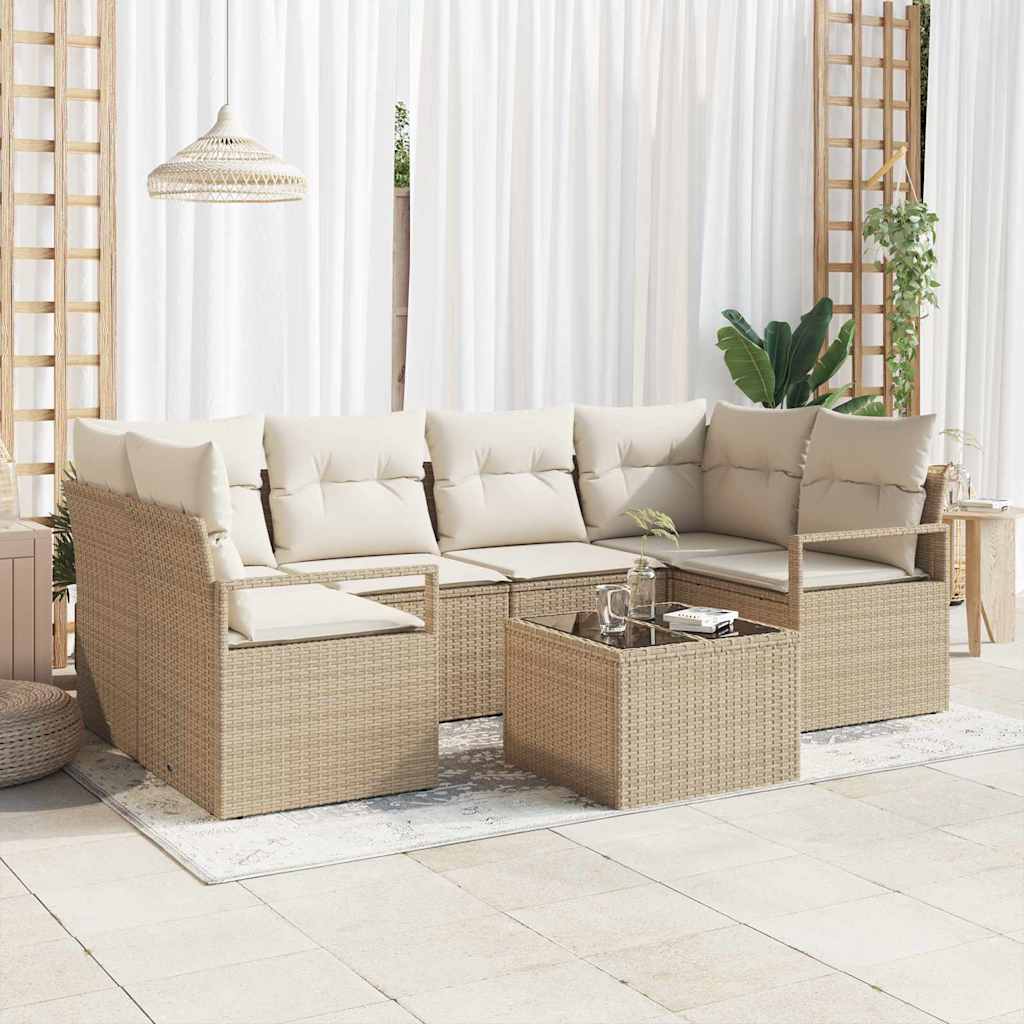 Sofa Sæt 7 stk. 6-Antal sæder Beige og creme polyrattan