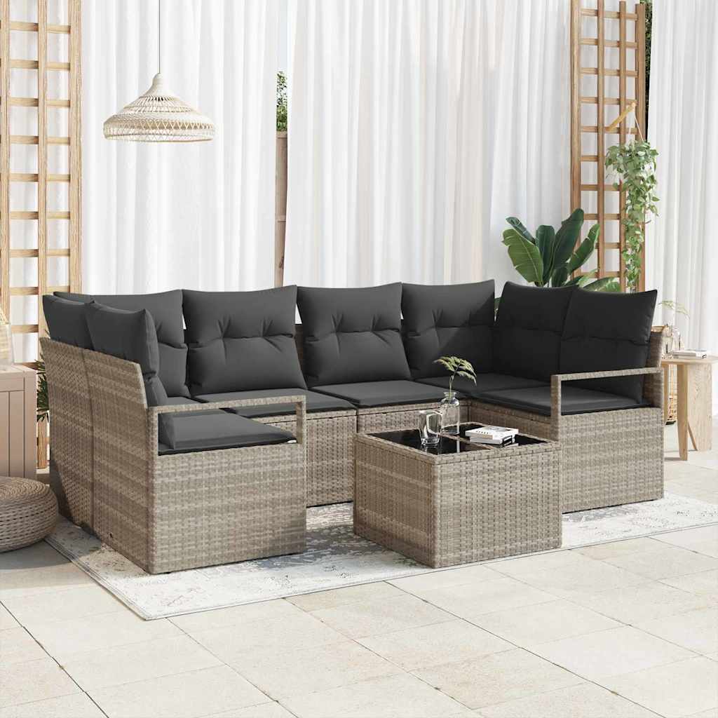 Sofa Sæt 7 stk. 6-Antal sæder Lys grå og Mørk grå polyrattan