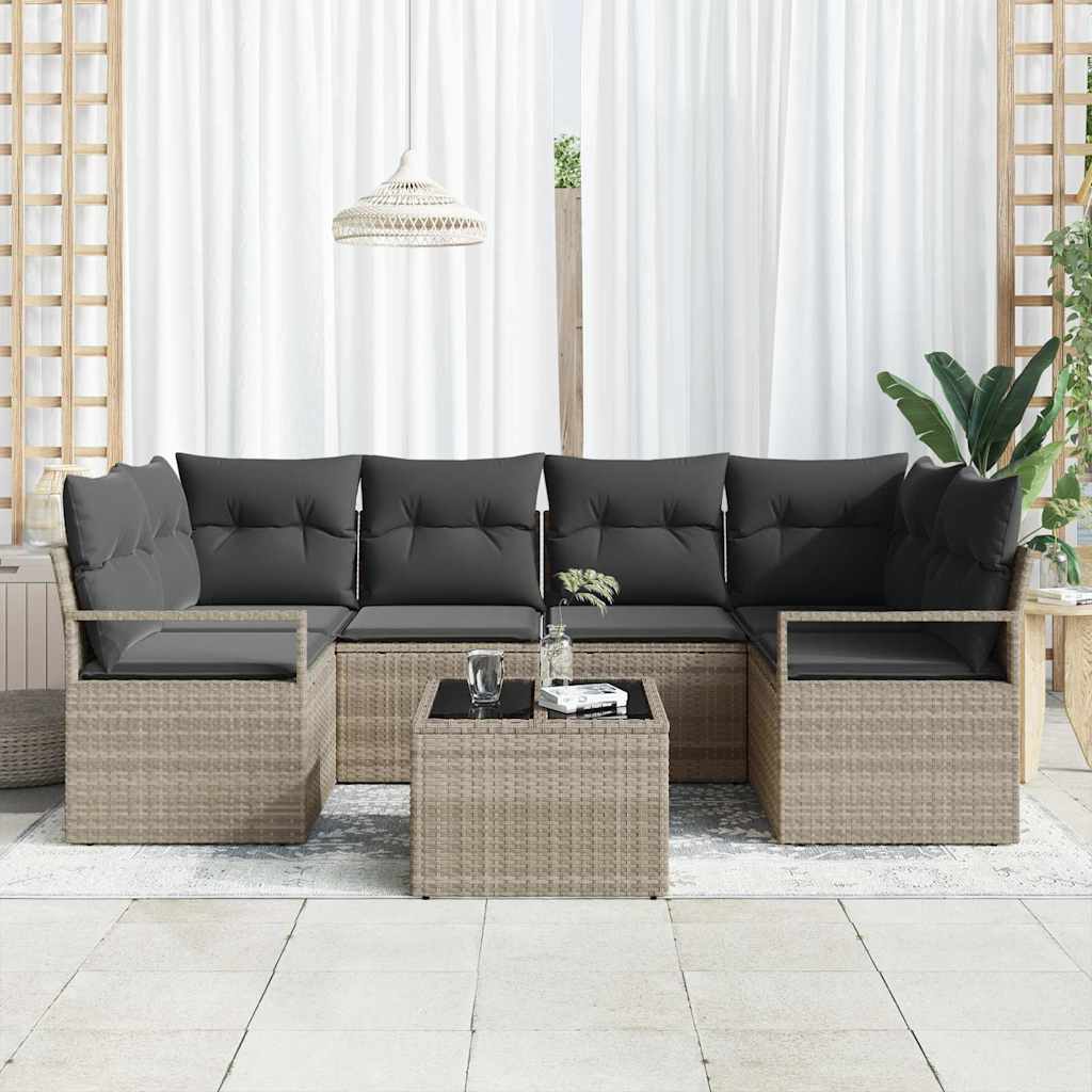 Sofa Sæt 7 stk. 6-Antal sæder Lys grå og Mørk grå polyrattan