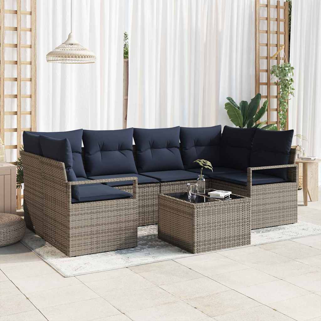 Sofa Sæt 7 stk. 6-Antal sæder Grå og Blå polyrattan