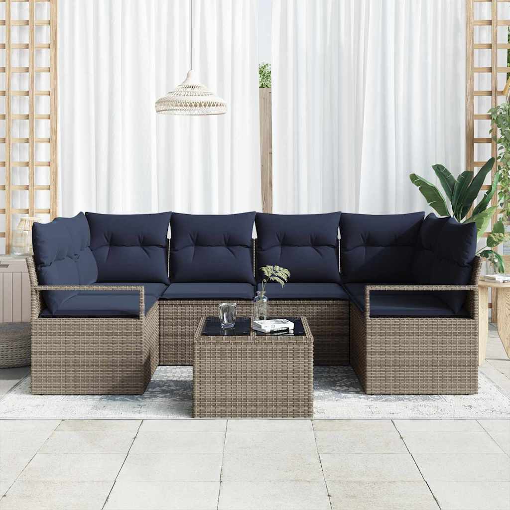 Sofa Sæt 7 stk. 6-Antal sæder Grå og Blå polyrattan