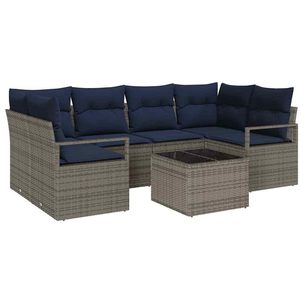 Sofa Sæt 7 stk. 6-Antal sæder Grå og Blå polyrattan