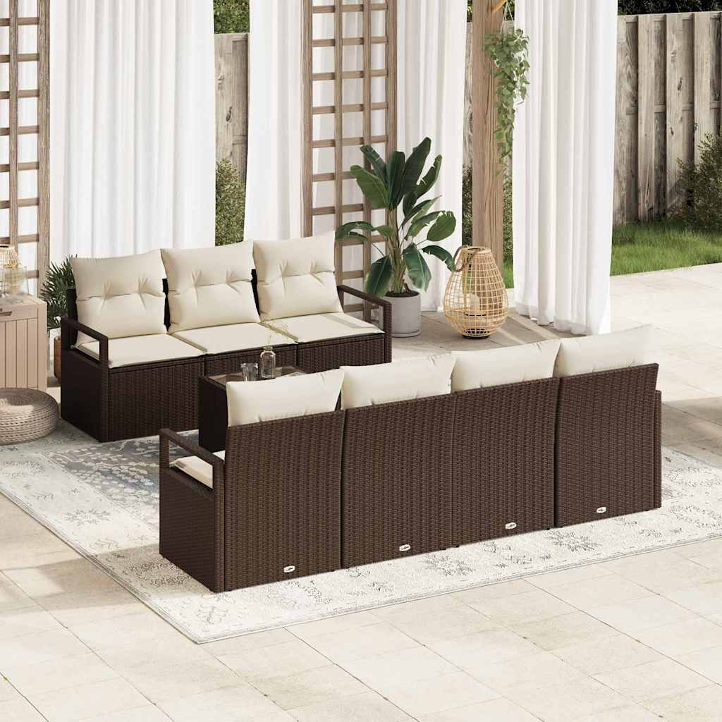 Sofa Sæt 8 stk. 7-Antal sæder Brun og Creme polyrattan