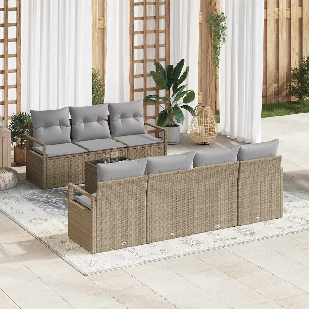Sofa Sæt 8 stk. 7-Antal sæder Beige og grå polyrattan